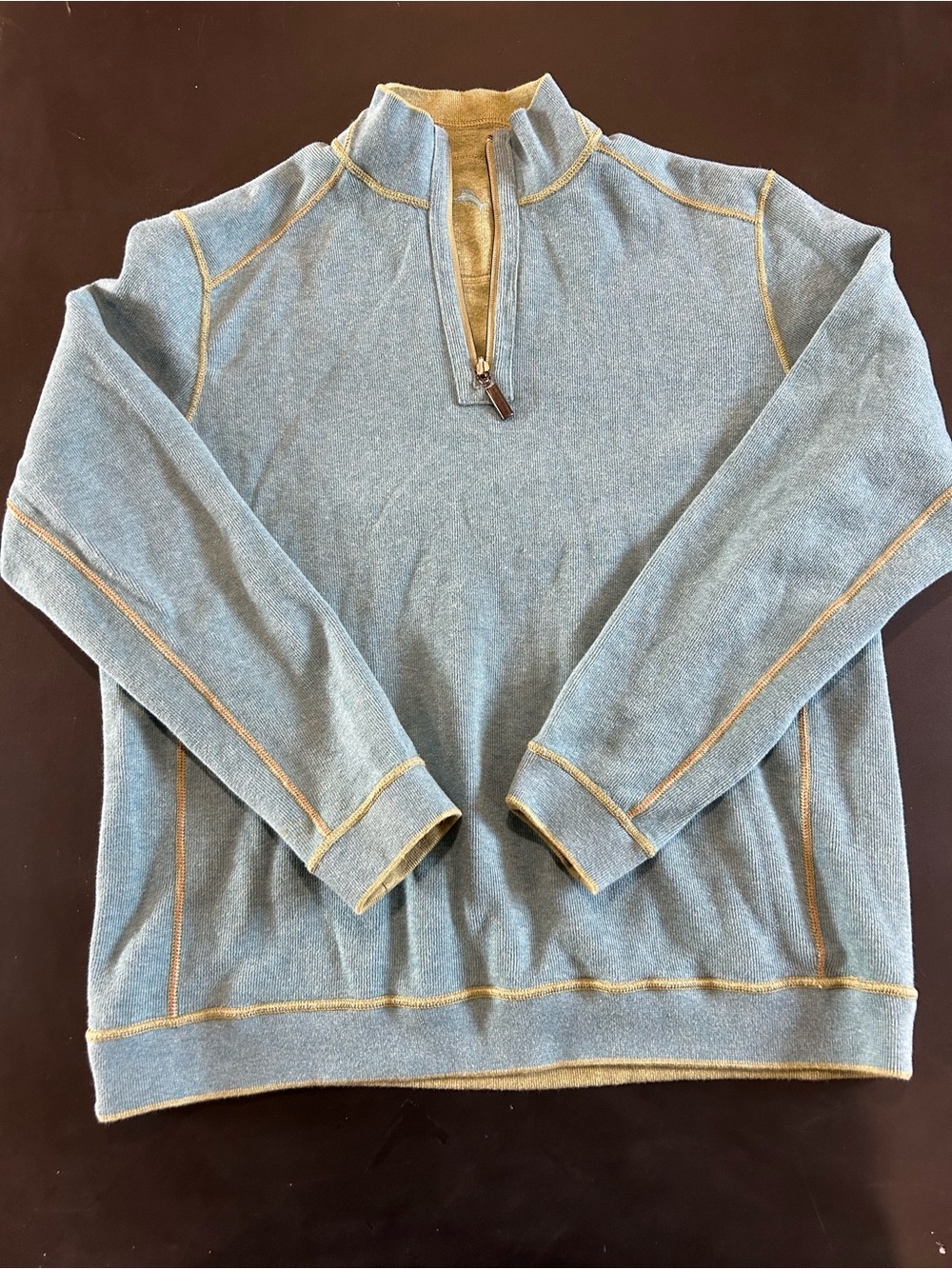 Men's Blue Quarter-Zip Sweater with Contrast Stitching